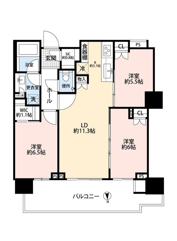 23階 3LDK の間取り図