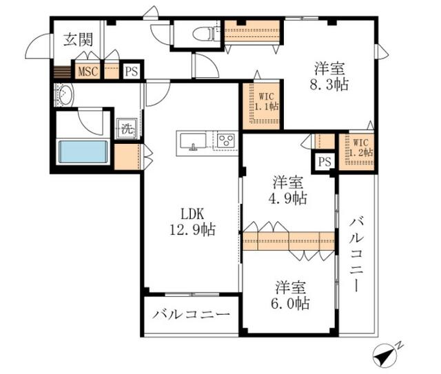 3F 3LDK の間取り図