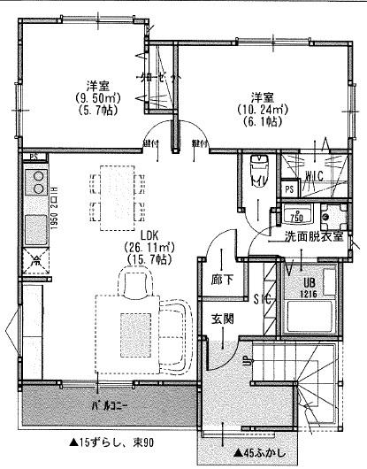 1F 2LDK の間取り図