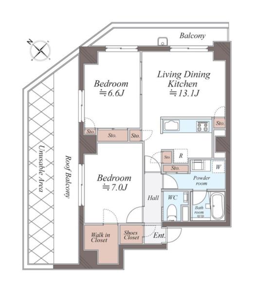 6F 2LDK の間取り図