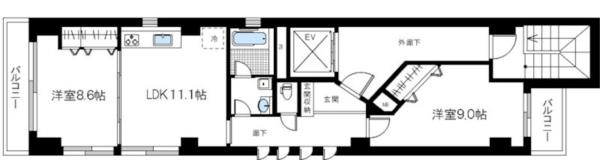 4階 1LDK の間取り図