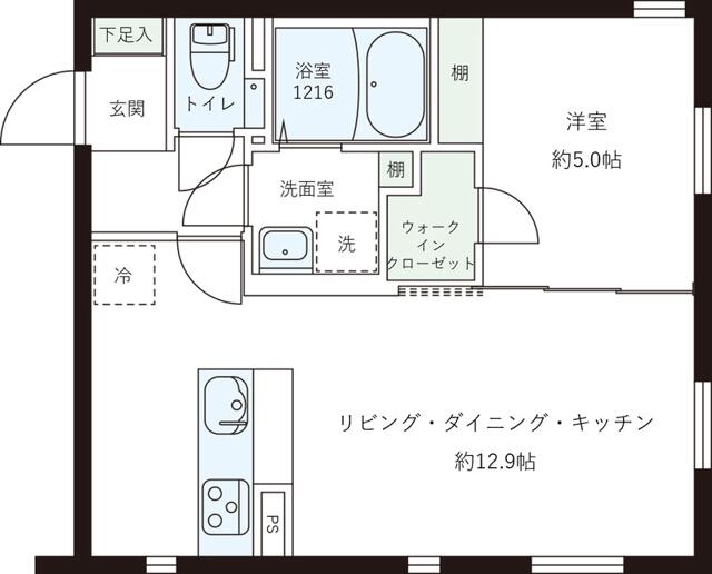 Aタイプ 1LDK の間取り図