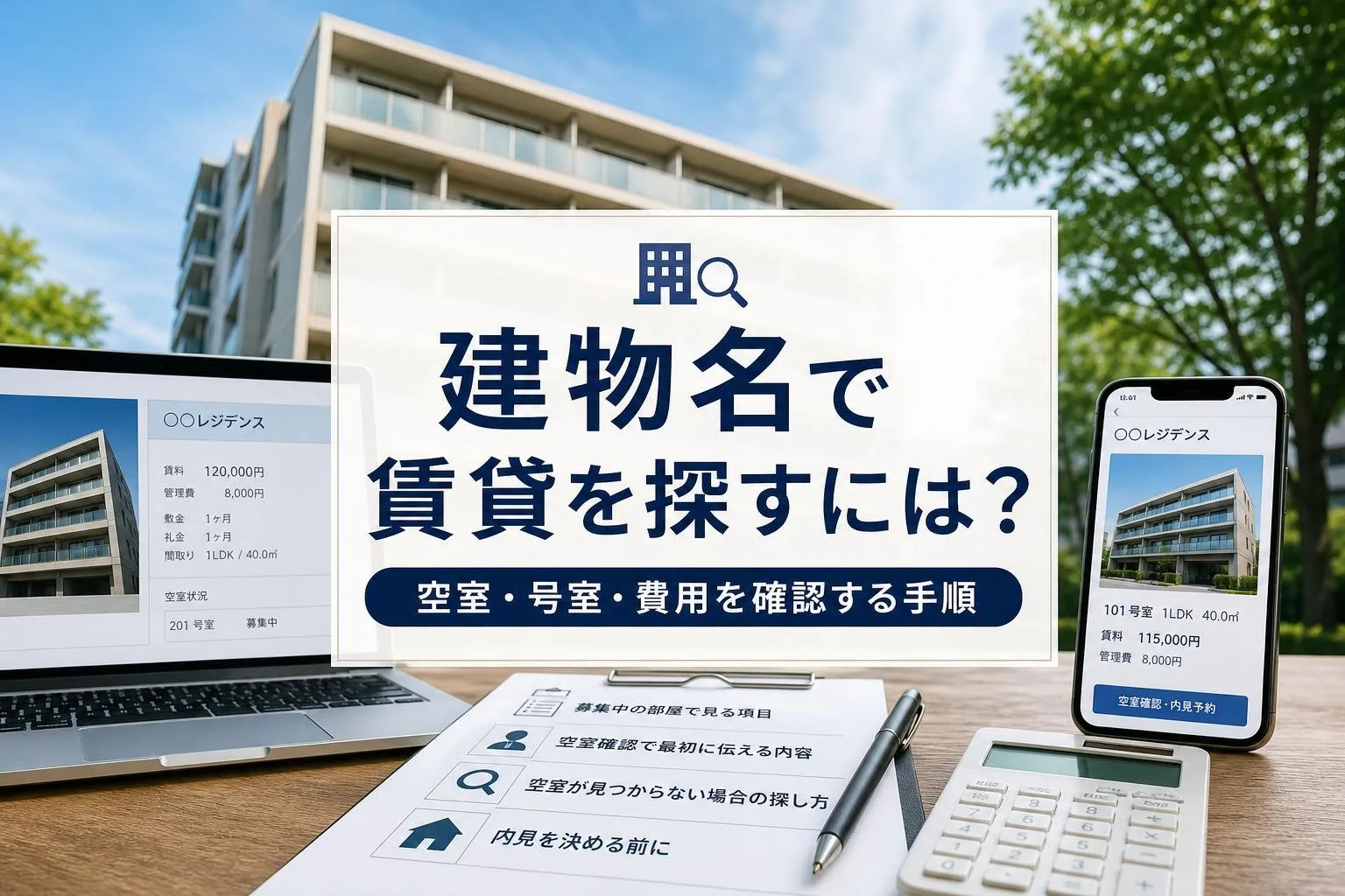 建物名で賃貸を探すには？空室・号室・費用を確認する手順